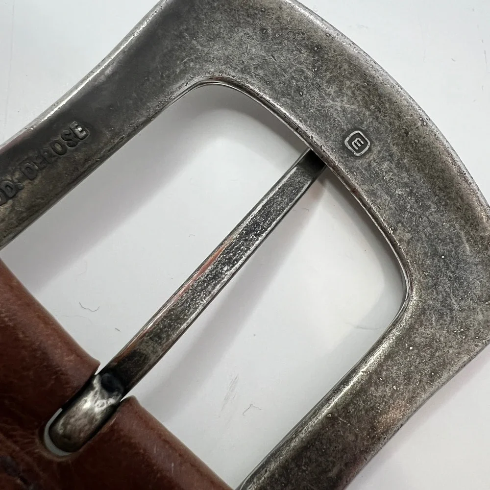 Express Brown Italian Leather‎ Braided Belt Made in England Size S Cognac Silver
